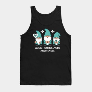 Addiction Recovery Awareness Support Gnome Teal Ribbon Tank Top
